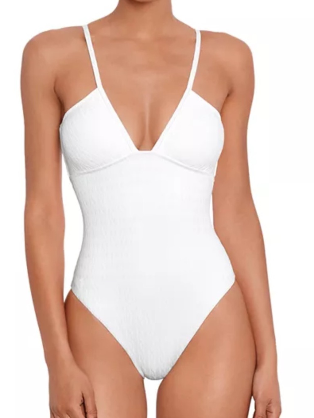 Polo Ralph Lauren•Cable Knit One Piece Swimsuit White NWT $150 Deep V Luxe